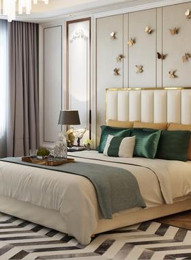 美式皮床现代轻奢床1.8米主卧双人床港式北欧真皮床意式简约婚床