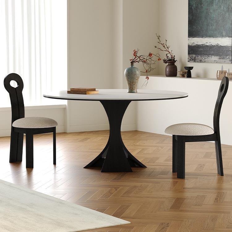 法式复古实木岩板圆桌小户型家用奶油风圆形餐桌意式极简洽谈桌椅