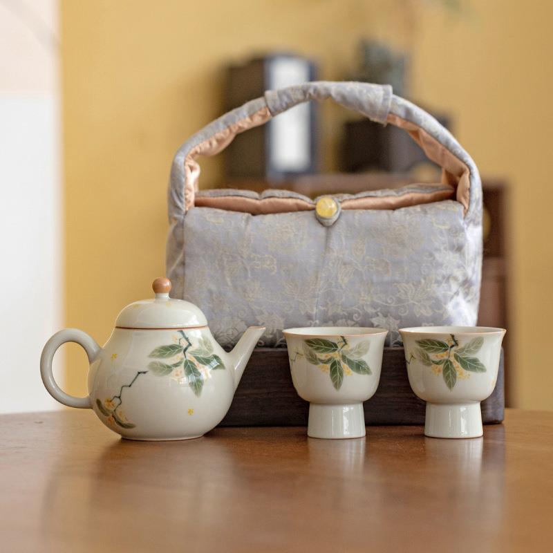 便携茶具旅行布包套装茶壶手绘新中式茶杯收纳袋收纳包家用釉下桂