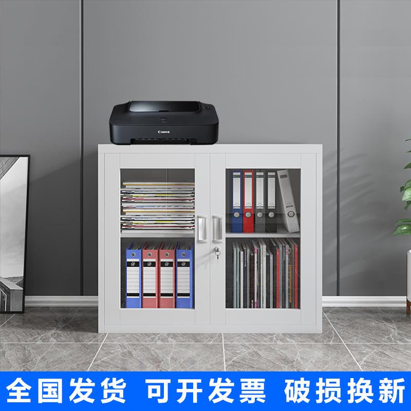 办公室加厚铁皮文件柜玻璃门矮柜家用储物柜带锁桌下收纳柜子