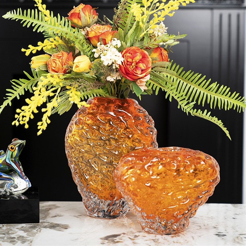 高货轻奢琥珀色琉璃水培花瓶摆件客厅玄关电视柜家居装饰品摆设
