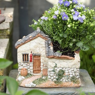 中式老房子盆景摆件花园庭院客厅家居装饰品乡村土屋园林田园礼物