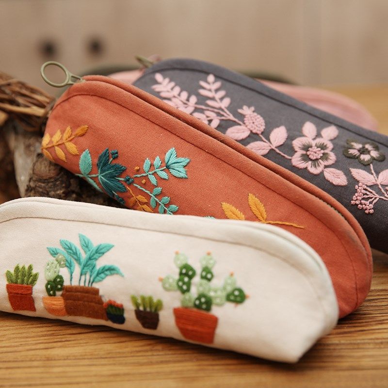 笔袋手工刺绣自绣y材料女简约ns潮帆布初中小学生文具铅笔盒,居家布艺,缝纫DIY材料套装,淘宝优惠券,粉丝福利购,淘宝优惠卷