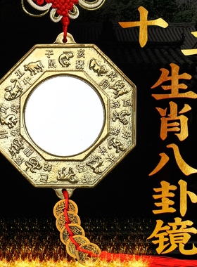 十二生肖黄铜玻璃镜子虎头狮咬剑门对门口挂件