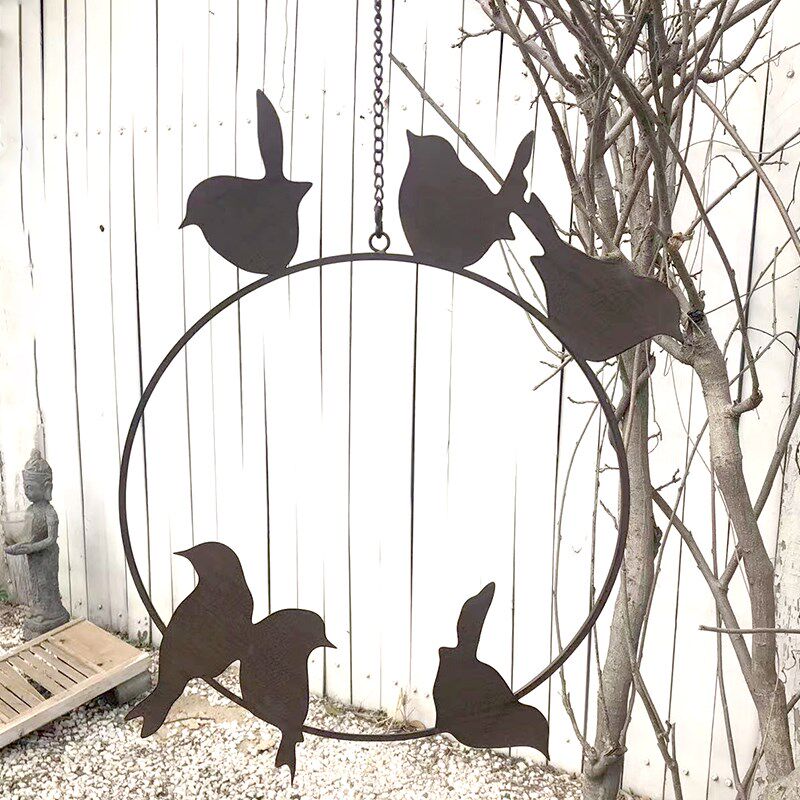壁拉铁艺小鸟院饰挂饰庭岛玄关别墅装饰挂件挂牌金属悬挂吊饰鸟群