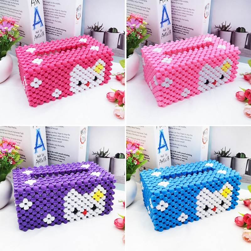 手工串珠猫抽纸盒家居创意饰品简约摆件成品纸巾盒编织材料珠