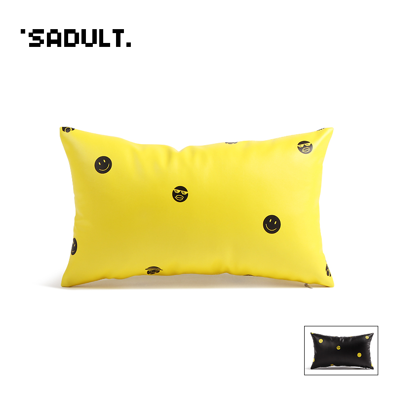 个性竞速黄笑脸汽车头枕一对车枕颈椎枕皮车用车载护颈枕四季通用