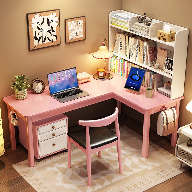 恬梦家居儿童书桌书柜一体组合学习桌纯实木家用卧室书房转角桌子