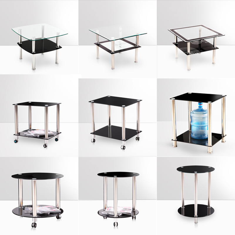 钢化玻璃小茶几圆形简约创意家用客厅小户型正方形茶桌不锈钢桌子