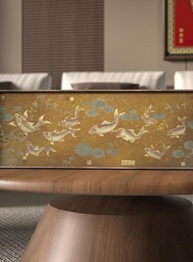 复古款九鱼图桌面装饰摆件客厅锦鲤寓意空间装饰黄铜摆台赠礼礼物