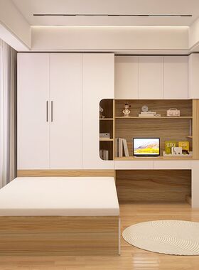衣柜床一体小户型家用卧室套装组合省空间高箱榻榻米带书桌储物床