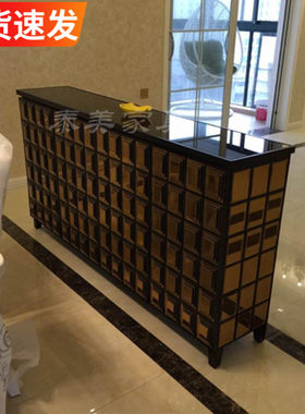 茶色玻璃鞋柜简约现代门厅玄关隔断柜镜面欧式超薄餐边柜新古典