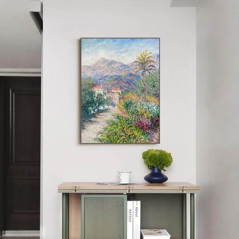 莫奈印象派风景 高级感手绘油画 美式法式复古中古风挂画实木画框