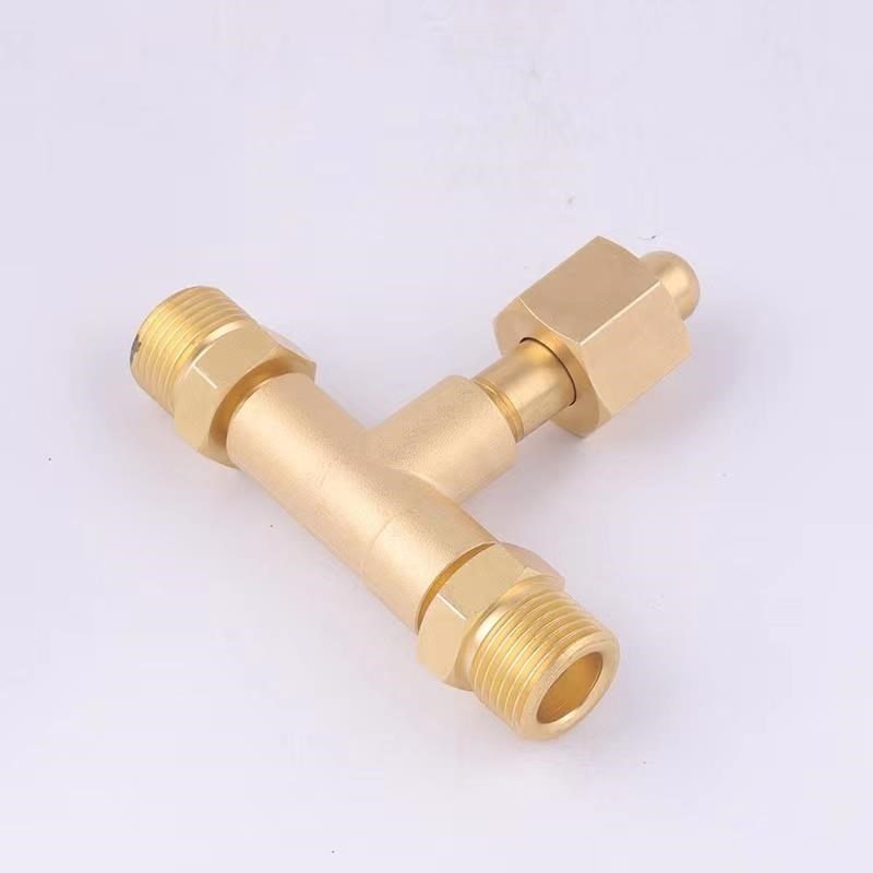 G5/8钢瓶三通接头转换接头一拖二接口氮气氧气氩气一出二钢瓶分流