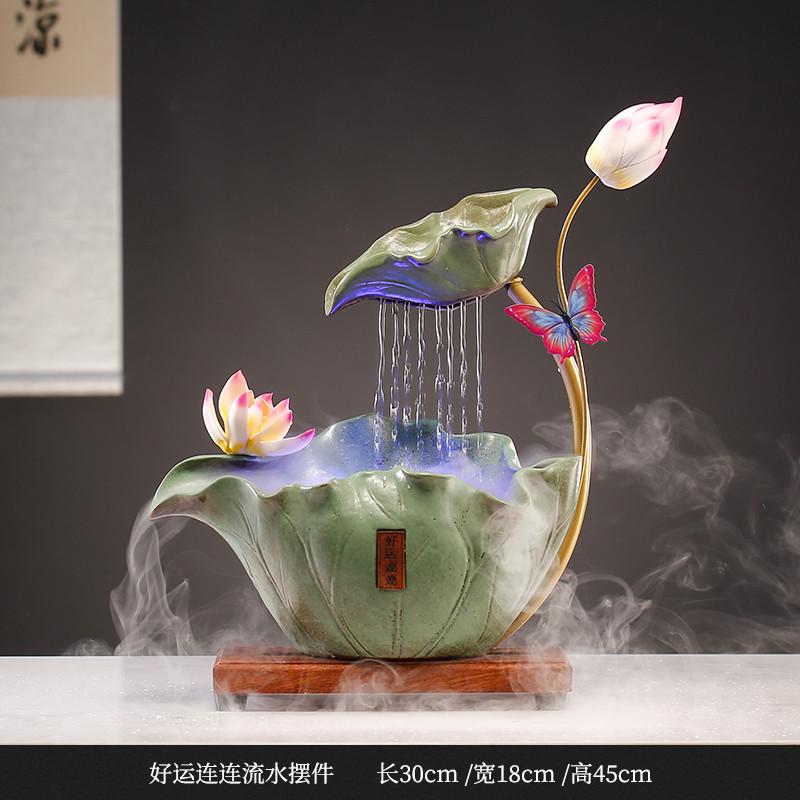 桌面饮水客厅流水文艺摆件实用循D环书房招财陶瓷加湿器猫咪鱼缸