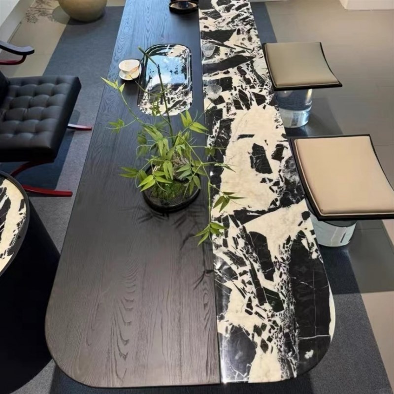 意式极简大理石实木轻奢茶桌现代茶室创意艺术亚克力高端泡茶台