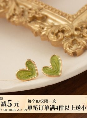 绿色爱心耳夹清新精致小巧新中式简约蚊香盘耳饰无耳洞春夏新款女