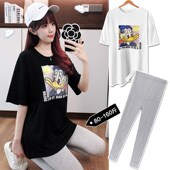 套装 外出时尚 大码 孕妇夏装 T恤上衣夏季 天薄款 短袖 网红休闲两件套