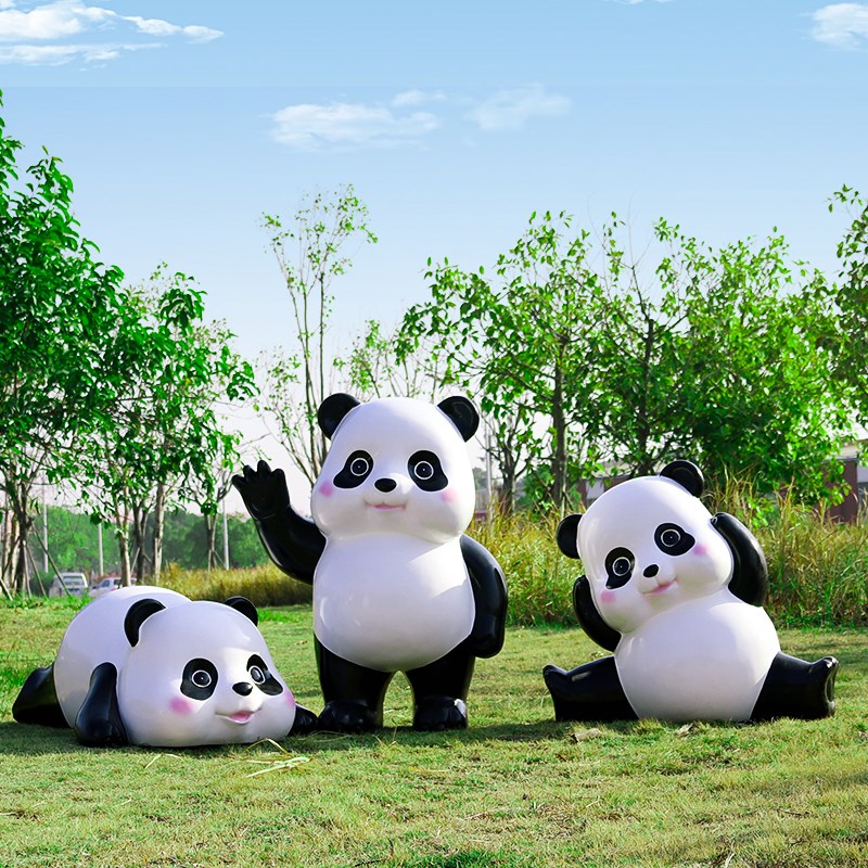 园林玻璃钢熊猫摆件户外草坪网红熊猫雕塑售楼部景区彷真熊猫雕塑