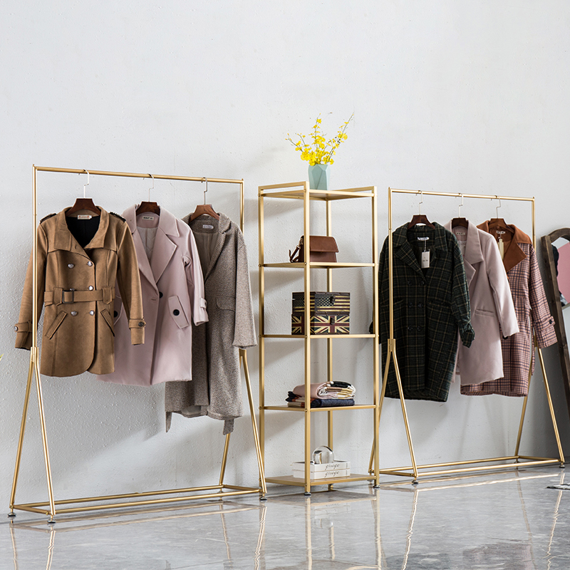 铁艺展示架落地式店挂衣架男店货架简约架子金色