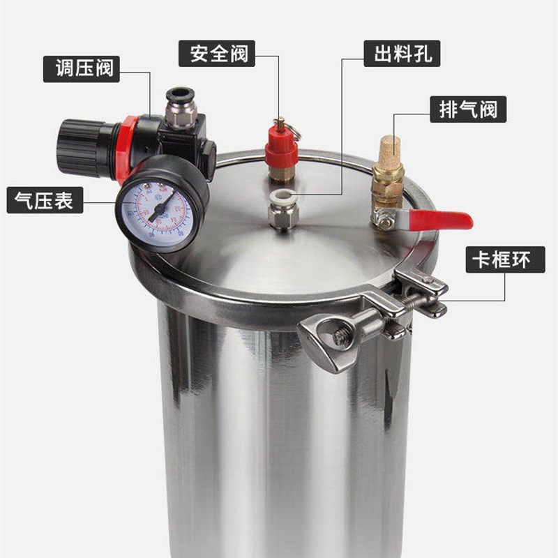 压力桶卡箍式压力容器气动搅拌活塞快速开启盖子下出胶