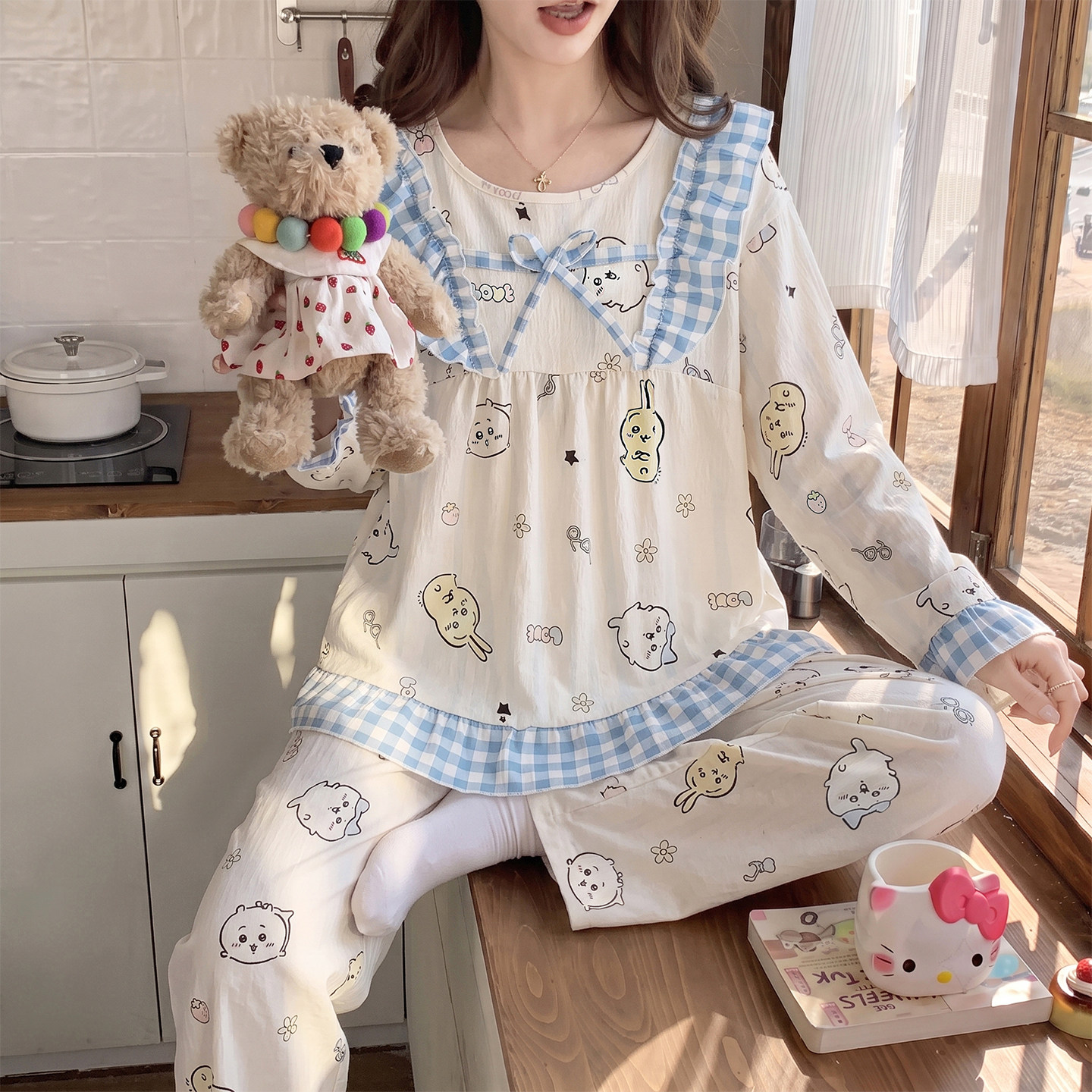 睡衣女春秋季公主风云朵棉家居服