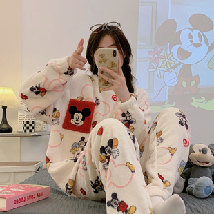 法兰绒2025新款秋冬天睡衣女大学生卡通套装保暖珊瑚绒长袖家居服