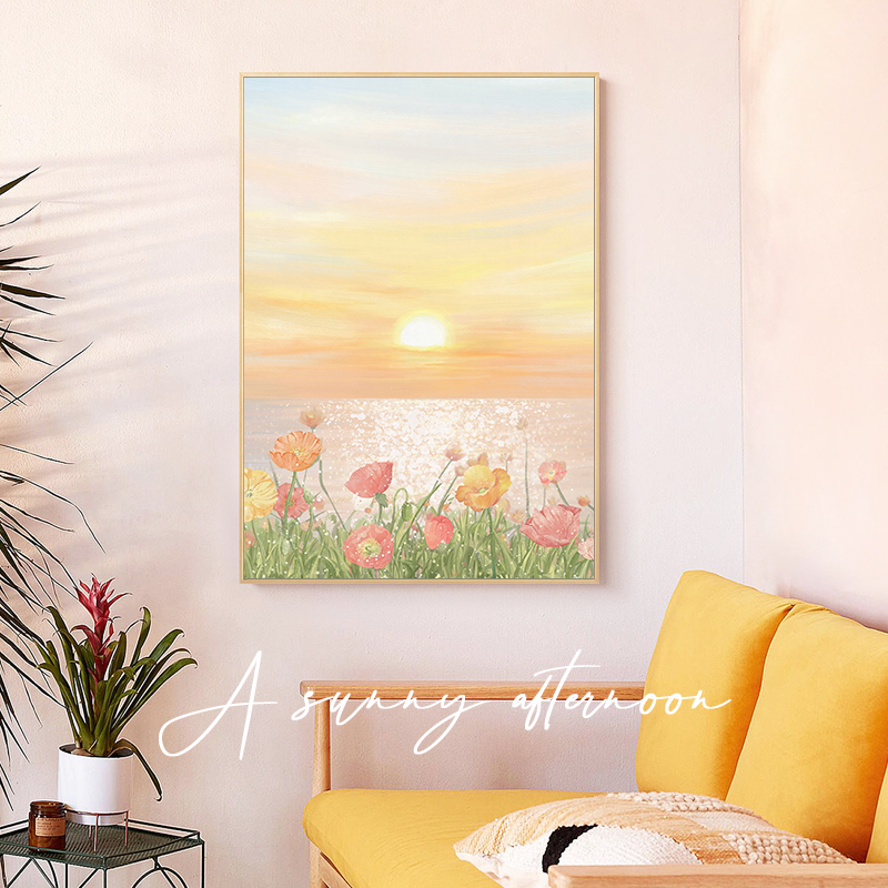 奶油风花卉落地山水画客厅挂画小众艺术背景墙装饰画餐厅墙面装饰图片