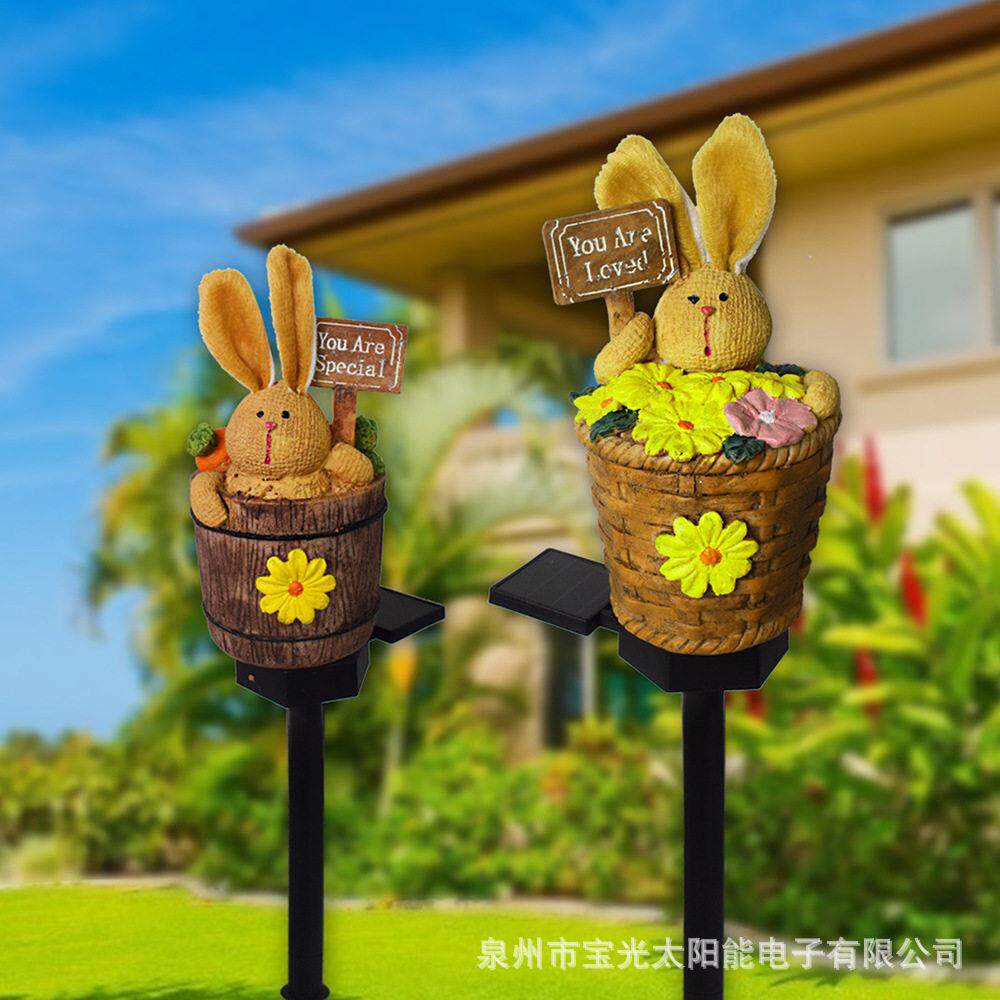 太阳能园装饰灯户外防水花盆兔地子创意灯花雕塑树脂插庭院BGZ250