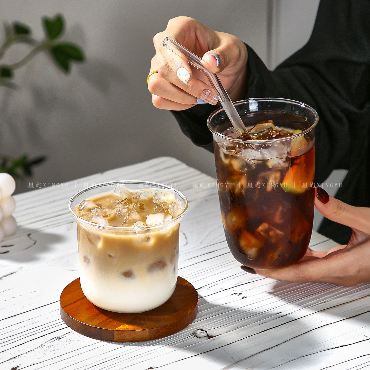 阔口高硼硅耐高温玻璃杯ins风女高颜值水杯家用大容量咖啡牛奶杯