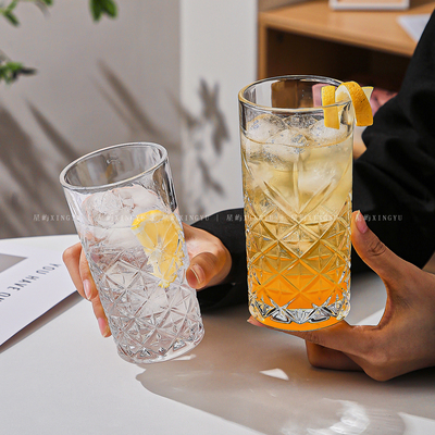 菱纹柯林玻璃杯ins风高颜值水杯