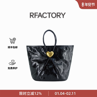 Rfactory袒露水平版水泥黑牛皮手提斜挎单肩通勤小众品牌女包