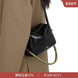 rfactory豆腐包小号水泥黑牛皮斜挎单肩通勤小众设计师品牌女包