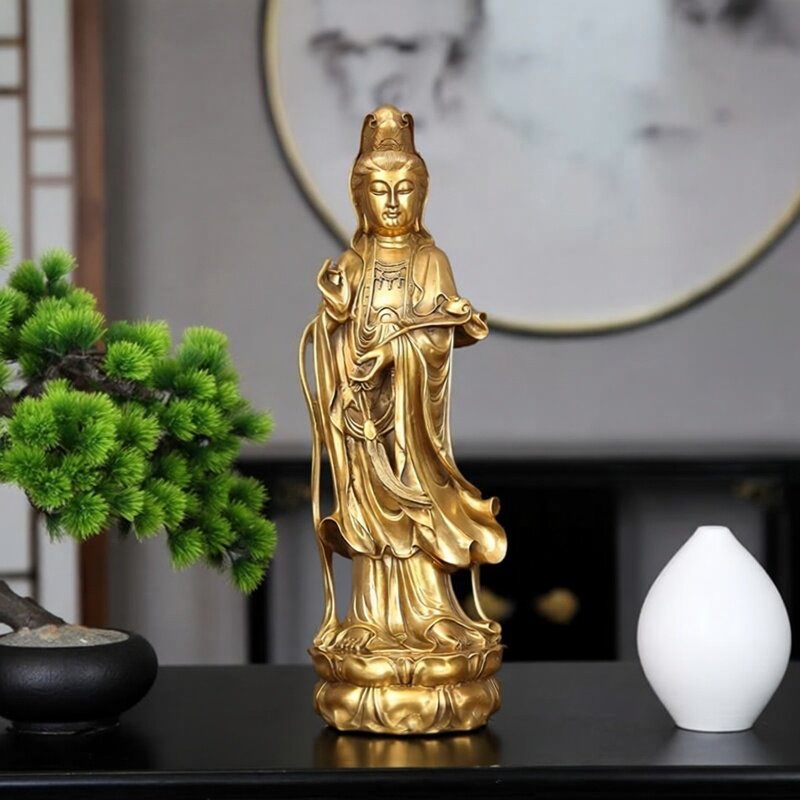 黄铜立观音摆件工艺品观音菩萨佛像居家摆设铜饰品佛像宗教摆件