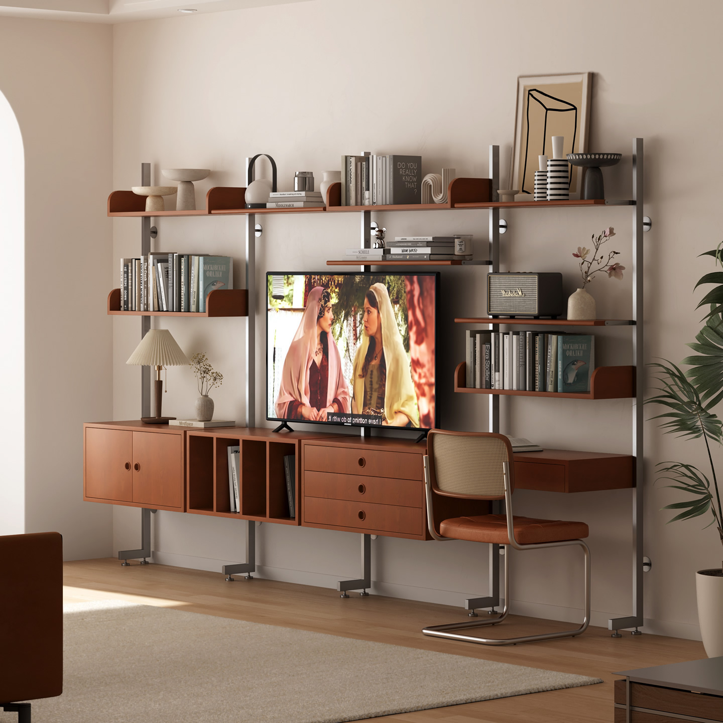 包豪斯中古风实木书架书柜置物架