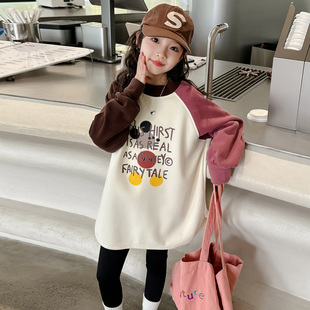 女童加绒打底衫秋冬2025新款儿童洋气中长款卫衣女大童一体绒上衣