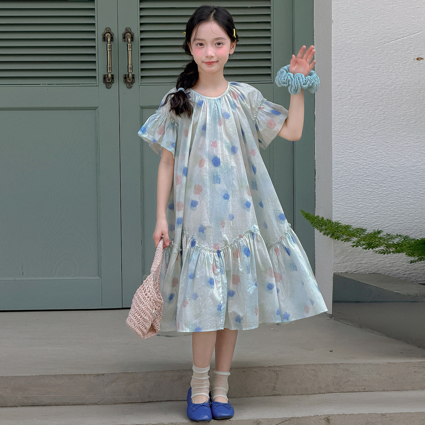 女童夏季薄款纯棉波点连衣裙