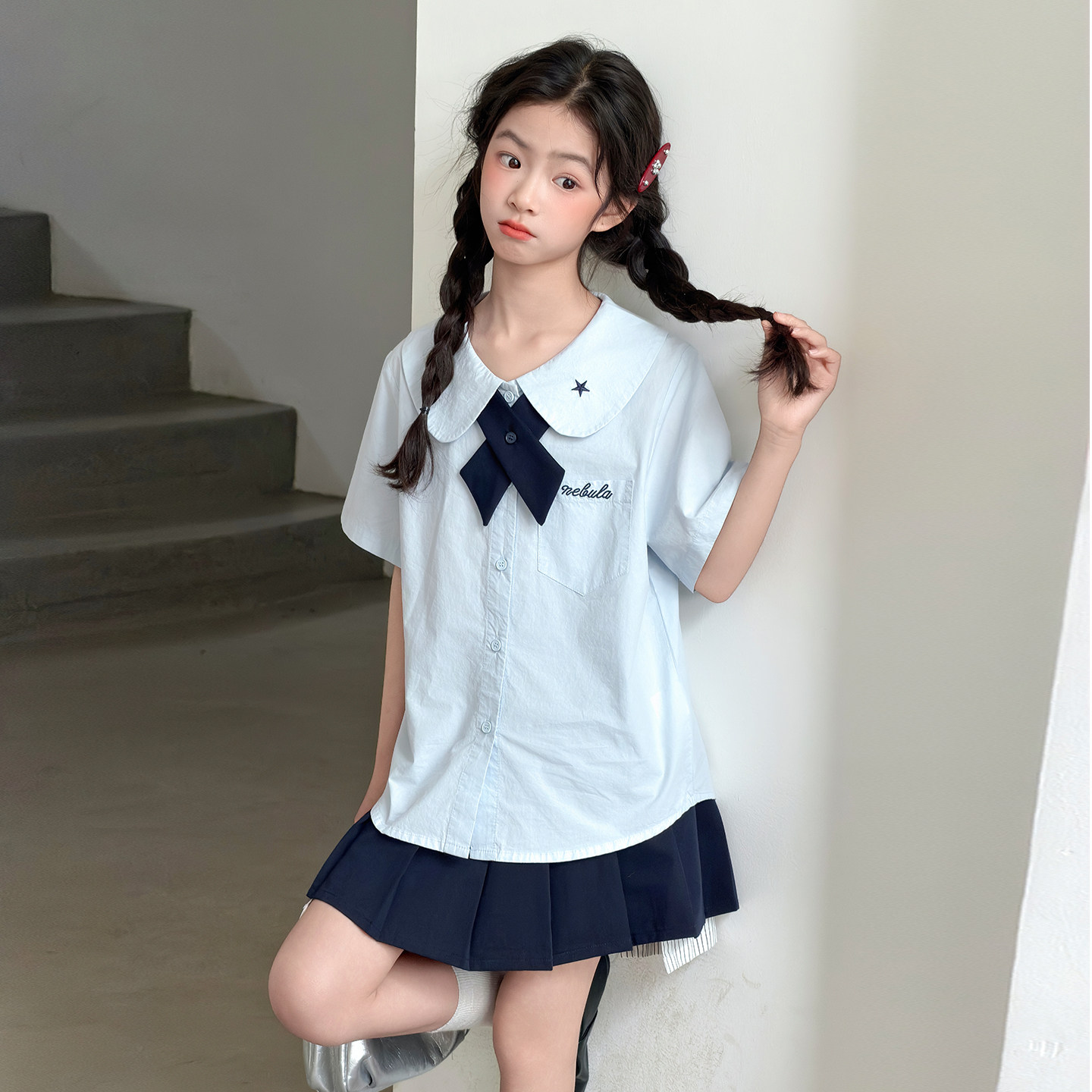 女童学院风jk制服套装夏装2026新款儿童短袖衬衫百褶裙夏季两件套