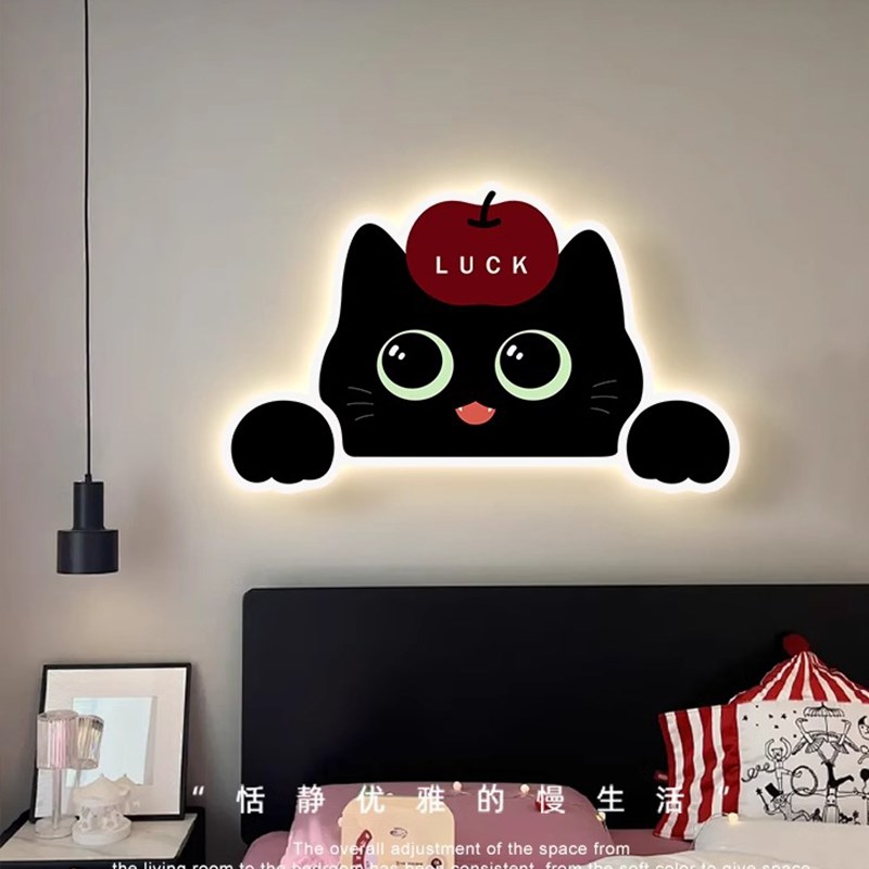 多巴胺卧室床头装饰画壁灯可爱猫咪主卧房间壁画高级感儿童房挂画图片