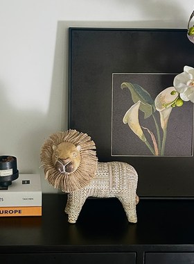 SilentWind寂风北欧风费尔岛亚麻小马树脂动物摆件家居装饰工艺品