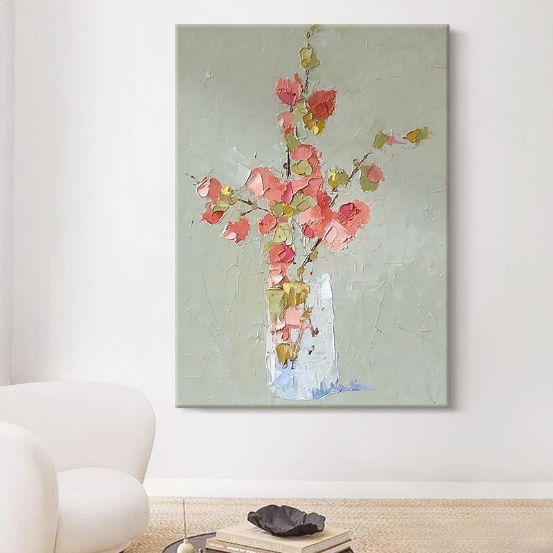 客厅抽象艺术挂画玄关法式奶油风手绘油画餐厅花卉丙烯肌理装饰画图片