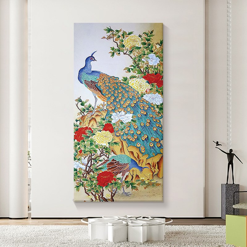 抽象艺术手绘油画美式孔雀简约客厅装饰画莫兰迪玄关餐厅花卉挂画图片