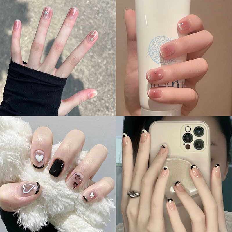 穿戴甲短款美甲贴片果冻胶ins风背胶穿戴式时尚法式假指甲贴片