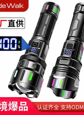 新款超长续航镭射炮户外超亮远射变焦伸缩便携充电军工战术手电筒