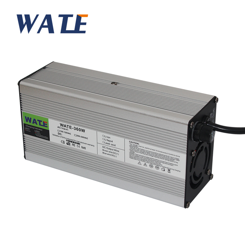 大功率24V10A 12A充电器 铅酸电池适用 智能铝壳带风扇 接头自选