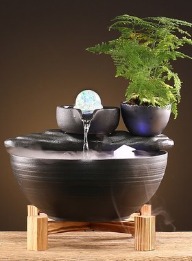 财源滚滚招财流水喷泉鱼缸摆件循环水水车办公室桌面客厅乔迁开业