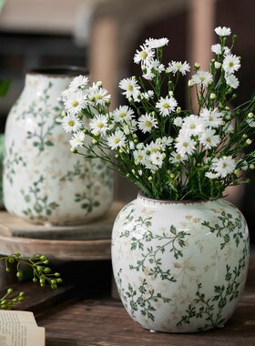 新款田园风绿色繁花冰裂陶瓷花装新中式客厅玄网瓶饰摆件关红背景