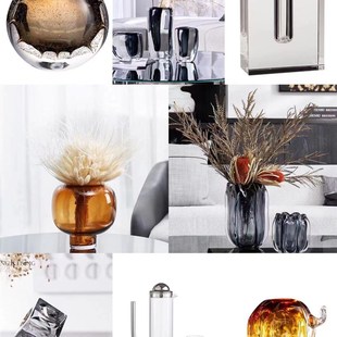 现轻奢玻璃花瓶套装 酒店客厅餐桌样板间售楼处饰品组合摆件