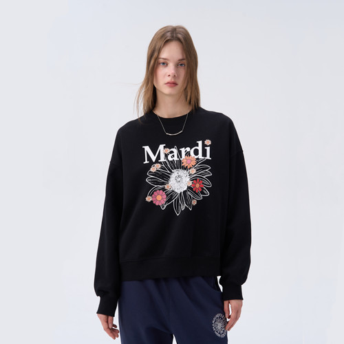 Mardi秋款宽松棉卫衣小雏菊印花