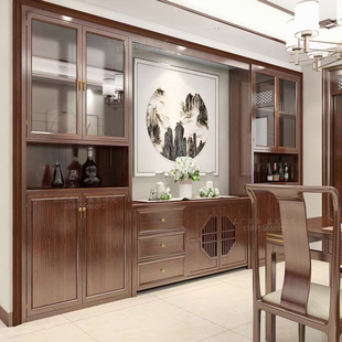 新中式全屋定制衣柜家具整体衣帽间橱柜实木护墙板榻榻米床整别墅